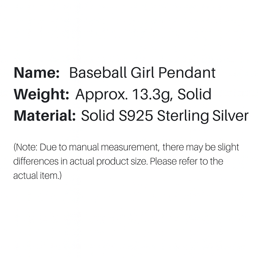 Baseball Girl Pendant – Solid S925 Sterling Silver