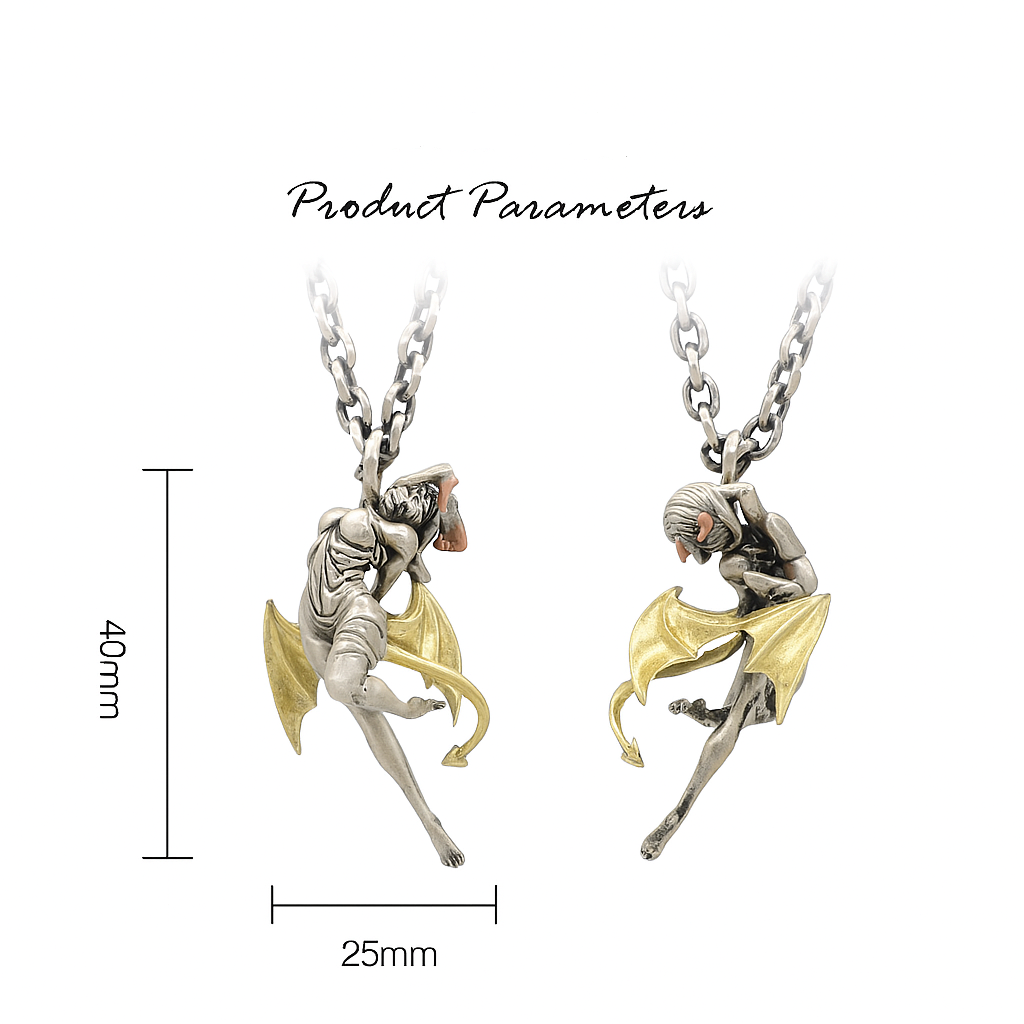 Demon Angel | Mixed Metal Art Pendant in Sterling Silver, Brass & Bronze