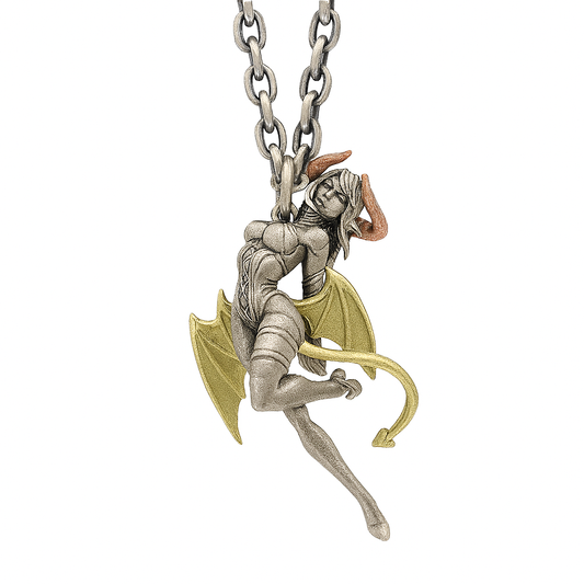 Demon Angel | Mixed Metal Art Pendant in Sterling Silver, Brass & Bronze
