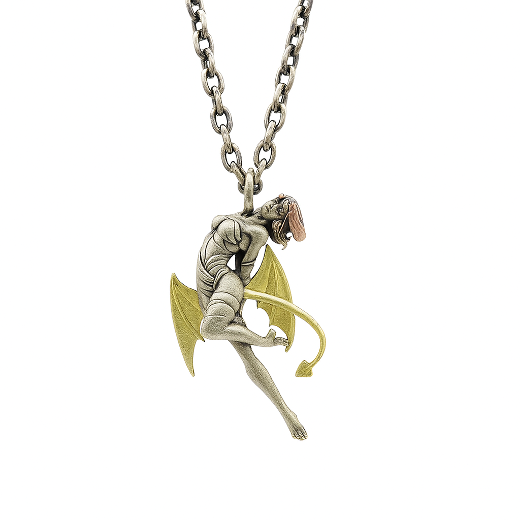 Demon Angel | Mixed Metal Art Pendant in Sterling Silver, Brass & Bronze