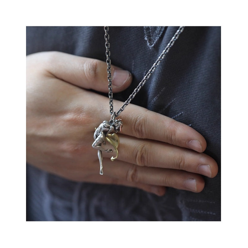 Demon Angel | Mixed Metal Art Pendant in Sterling Silver, Brass & Bronze