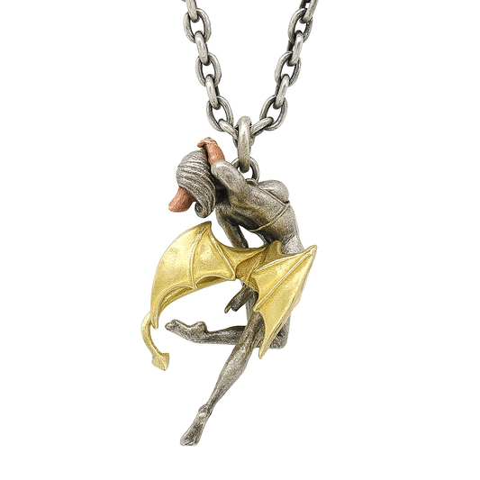 Demon Angel | Mixed Metal Art Pendant in Sterling Silver, Brass & Bronze